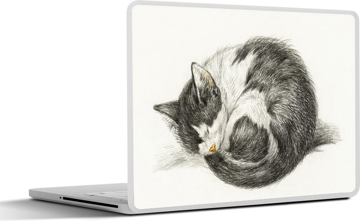 Laptop sticker - 15.6 inch - Opgerolde slapende kat - schilderij van Jean Bernard - 36x27,5cm - Laptopstickers - Laptop skin - Cover