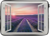 Laptophoes 14 inch - Doorkijk - Zonsondergang - Lavendel - Laptop sleeve - Binnenmaat 34x23,5 cm - Zwarte achterkant
