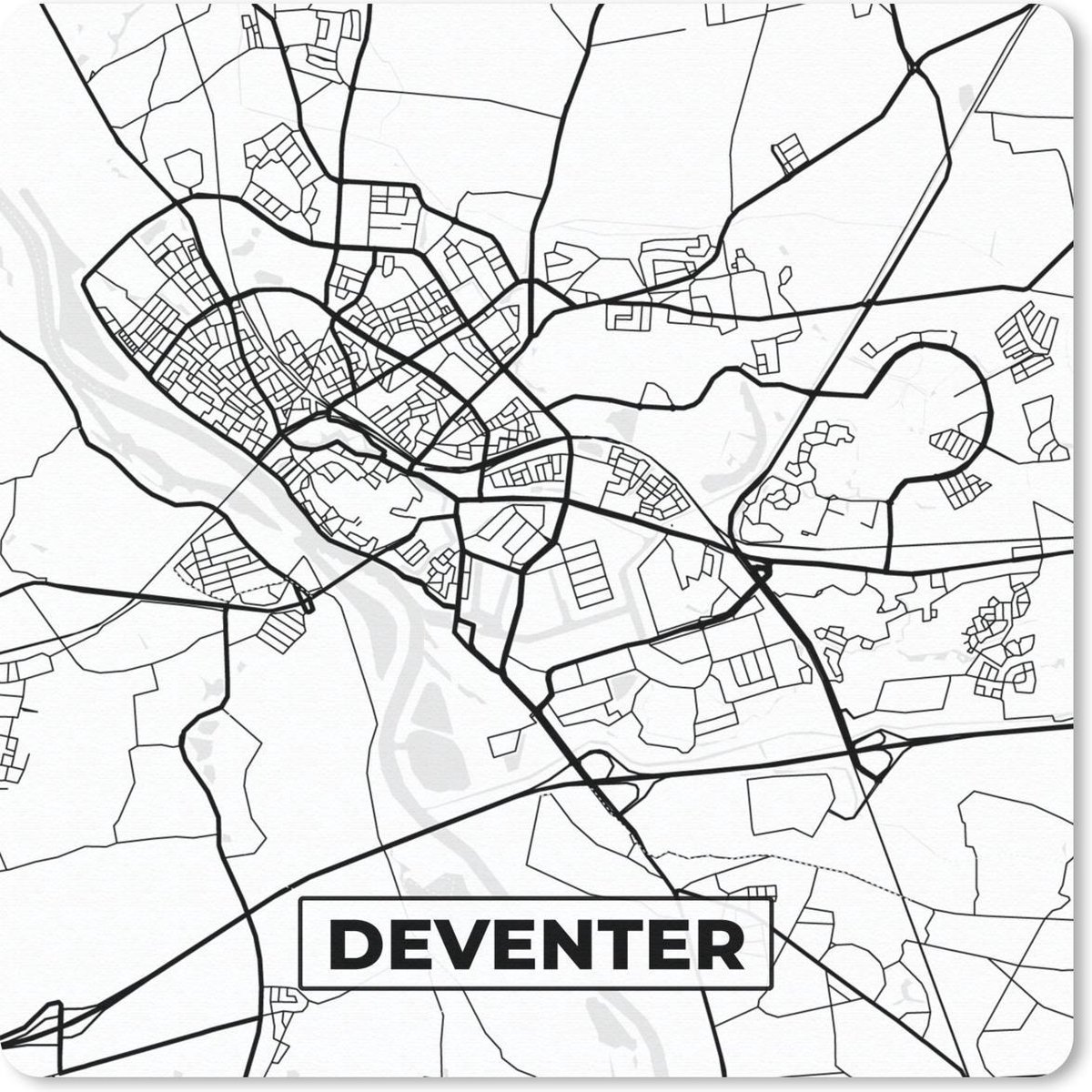Muismat 30x30 cm - Mousepad Kaart - Deventer - Zwart - Wit - Muismatten