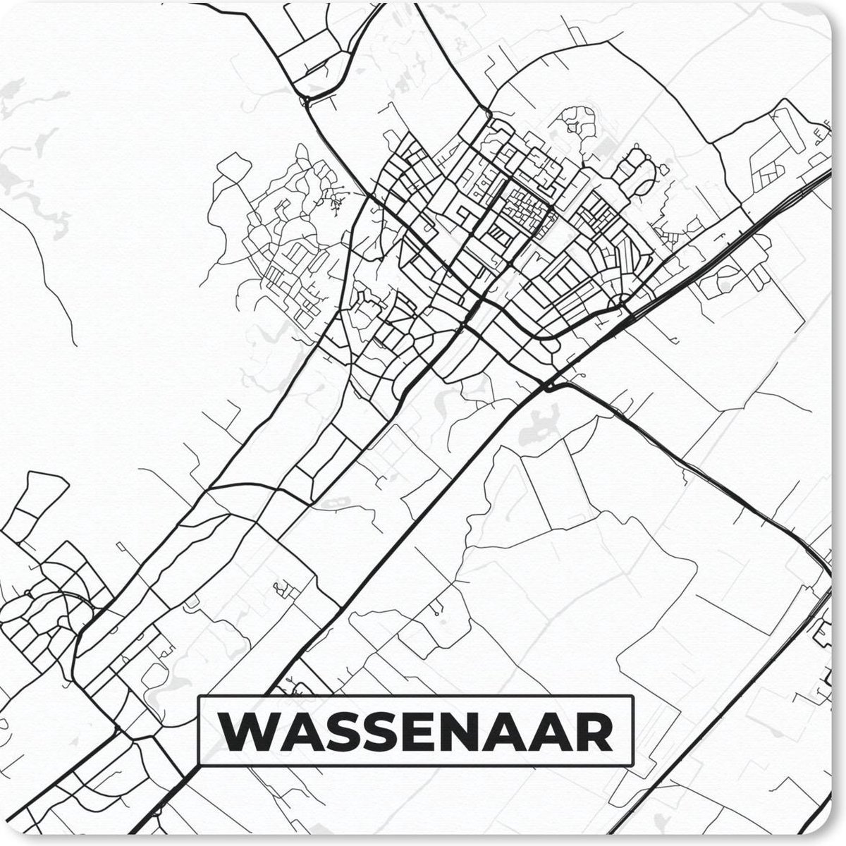 Muismat 30x30 cm - Mousepad Kaart - Wassenaar - Zwart - Wit - Muismatten