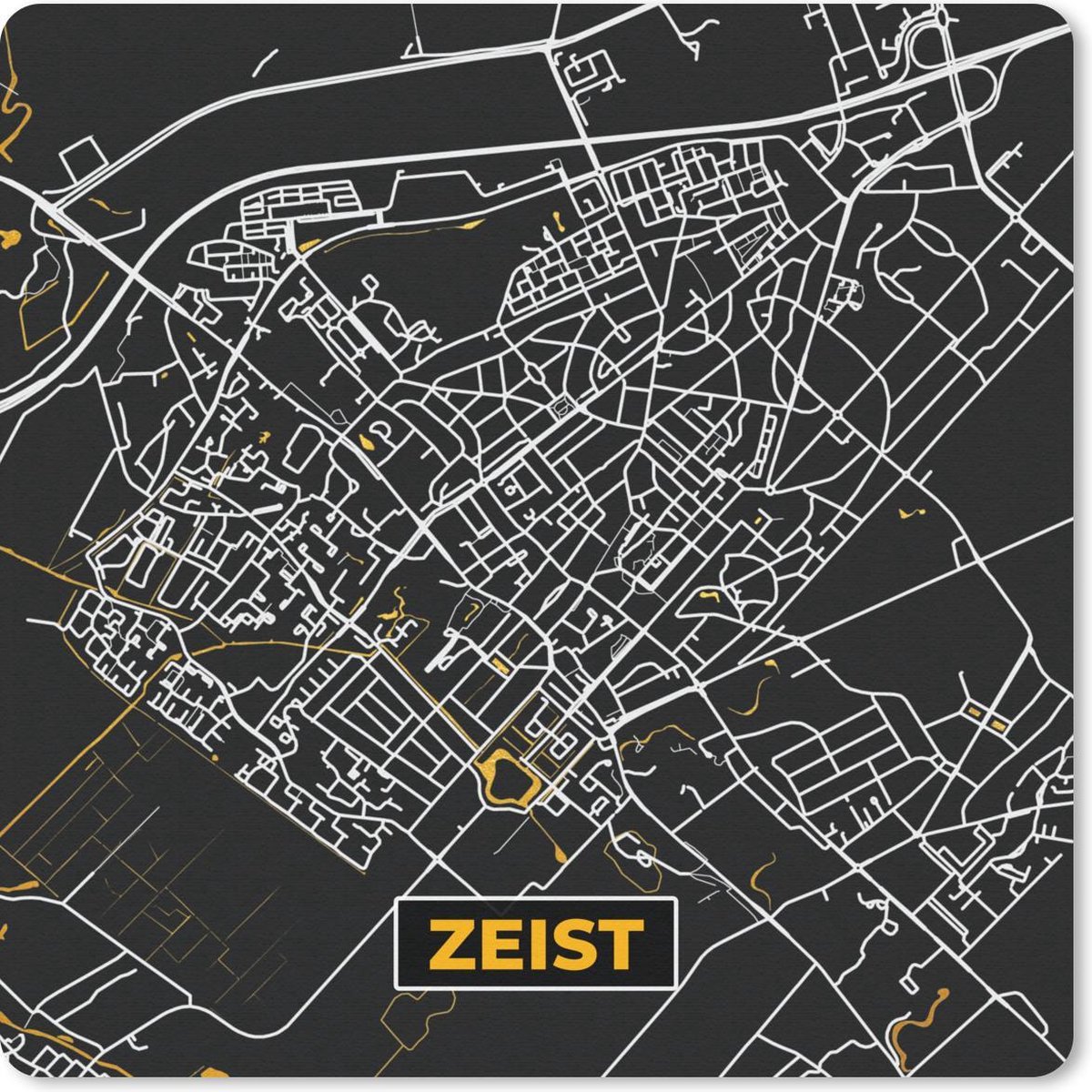 Muismat 20x20 cm - Mousepad Plattegrond - Zeist - Goud - Zwart - Muismatten - Stadskaart
