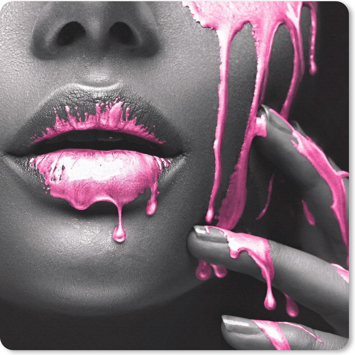 Muismat 20x20 cm - Mousepad Lippen - Roze - Zwart - Muismatten