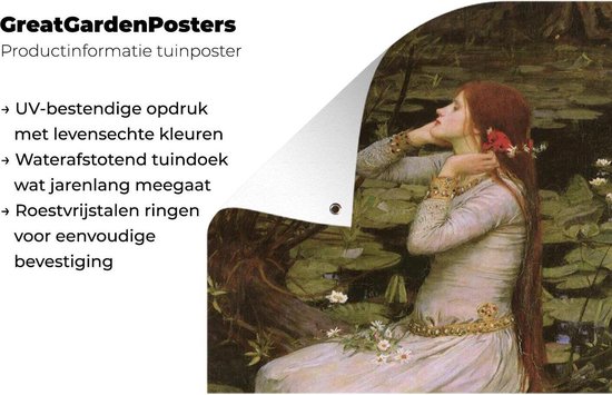 Affiche de jardin Ophelia - peinture de John William Waterhouse - 40x80 cm - Décoration murale extérieure - Affiche de jardin - Toile de jardin - Affiche de clôture - Tableau de jardin