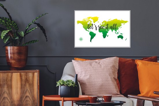 Stickers muraux - Sticker Feuille - Wereldkaart - Vert - Boussole - 60x40 cm - Feuille Adhésive - Stickers muraux Chambre d'Enfant - Papier Peint Auto Adhésif