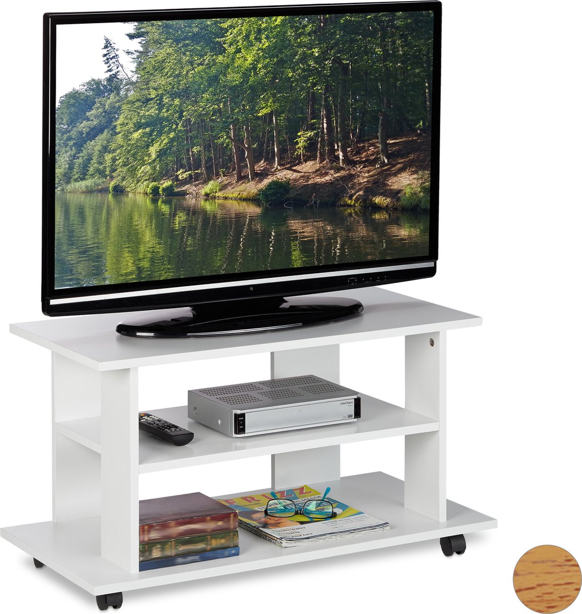Relaxdays Tv kast op wielen - 45 x 80 x 40 cm - wit