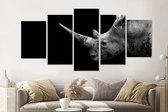 Schilderij -Neushoorn in zwart/wit,  5 luik, 200x100cm, premium print