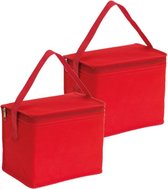 2x stuks kleine koeltassen voor lunch rood 20 x 13 x 17 cm 4.5 liter - Koeltassen