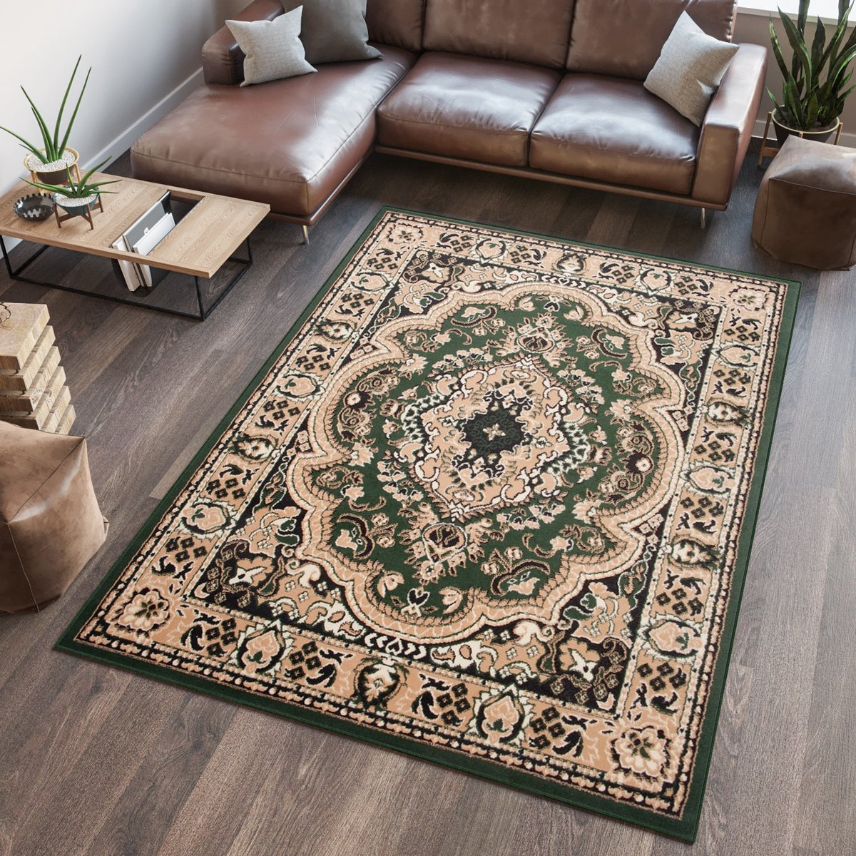 Tapiso Atlas PP Vloerkleed Beige Groen Oosters Woonkamer Tapijt Maat- 220x300
