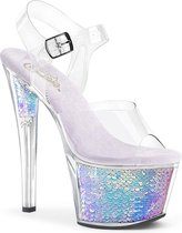 Pleaser Sandaal met enkelband, Paaldans schoenen -37 Shoes- SKY-308MC US 7 Wit/Multicolours