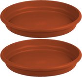 Set van 2x stuks bloempot/plantenpot terra cotta onderschaal/opvangbord kunststof diameter 16 cm