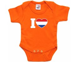 Oranje rompertje - I love Holland - voor baby - oranje babykleding - kraamcadeau - Holland - Nederland - Koningsdag 92
