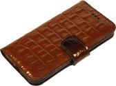 Made-NL Samsung Galaxy A42 Handgemaakte book case Lak Zwart-Taupe krokodillenprint robuuste hoesje