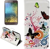 Kleurrijke vlinder- en cirkelpatroon horizontale lederen flip-hoes met houder en kaartsleuven en portemonnee voor Galaxy E7 / E700