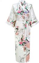KIMU® kimono wit satijn - maat XS-S - ochtendjas yukata kamerjas badjas - onder de knie