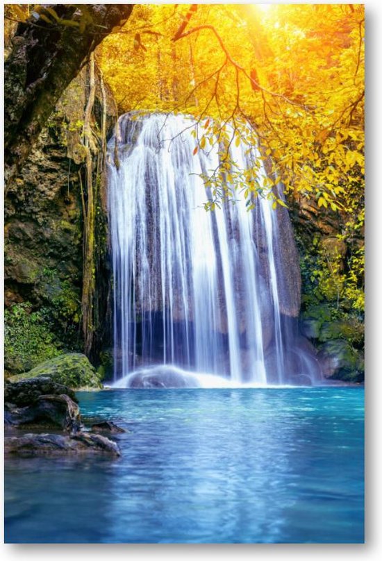 Oase aan waterval - Erawan waterval in de herfst, Thailand - 60x90 Poster Staand - Landschap - Natuur