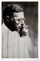 JUNIQE - Poster Jeanpaul Sartre -13x18 /Bruin & Grijs