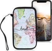 kwmobile hoesje voor smartphones L - 6,5" - hoes van Neopreen - Travel Wereldkaart design - zwart / meerkleurig - binnenmaat 16,5 x 8,9 cm
