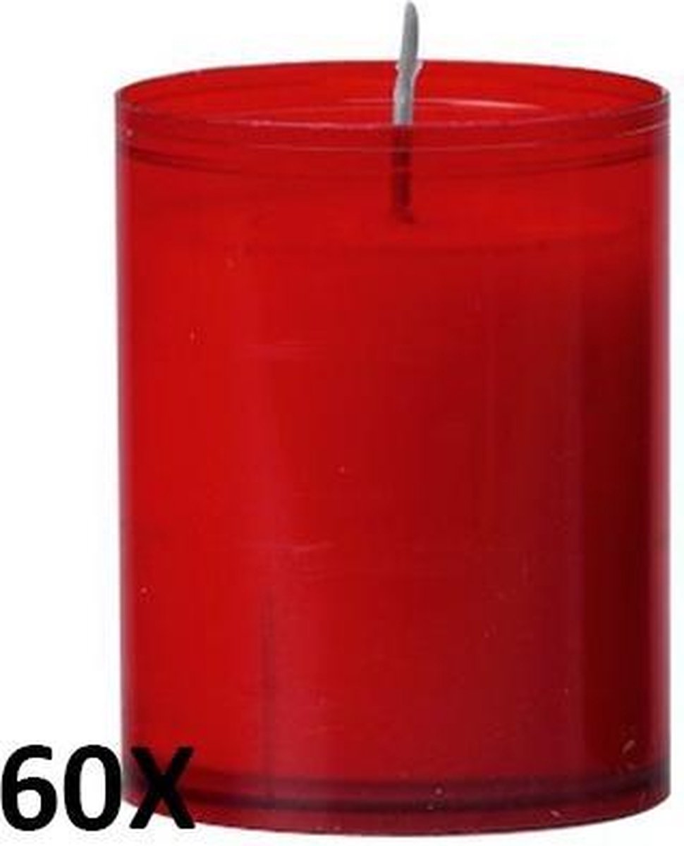 60 stuks refill kaarsen rood in transparante houders 64/51 (24 uur)
