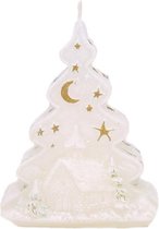 Witte en Gouden Kerstboom Figuurkaars 125/90/50 (20 uur)