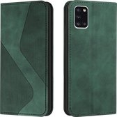 Voor Samsung Galaxy A31 Huid Voel Magnetisch S-type Effen Kleur Horizontale Flip Lederen Case met Houder & Kaartsleuf & Portemonnee (Groen)