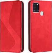 Voor Samsung Galaxy A21s Skin Feel Magnetisch S-type Effen Kleur Horizontale Flip Lederen Case met Houder & Kaartsleuf & Portemonnee (Rood)