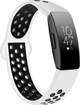 Siliconen Smartwatch bandje - Geschikt voor Fitbit Inspire sport band - wit/zwart - Strap-it Horlogeband / Polsband / Armband - Maat: Maat L