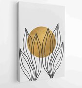 Earth tone boho foliage line art drawing with abstract shape. Abstract Plant Art design for print, cover, wallpaper, Minimal and natural wall art. 4 - Moderne schilderijen – Vertic