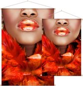 Vrouw in Orange veren,  - Foto op Textielposter - 90 x 135 cm