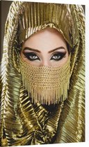 Mooie vrouw met gouden hoofddoek - Foto op Canvas - 60 x 90 cm