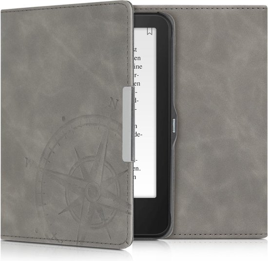 Housse kwmobile pour Tolino Vision 1 / 2 / 3 / 4 HD - housse simili cuir pour liseuse - design Vintage Compass - gris