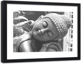 Foto in frame , Slapende Boeddha , 120x80cm , Grijs , Premium print