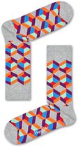Happy Socks sokken - Optic Square Sock grijs met kleur - Unisex - Maat: 41-46