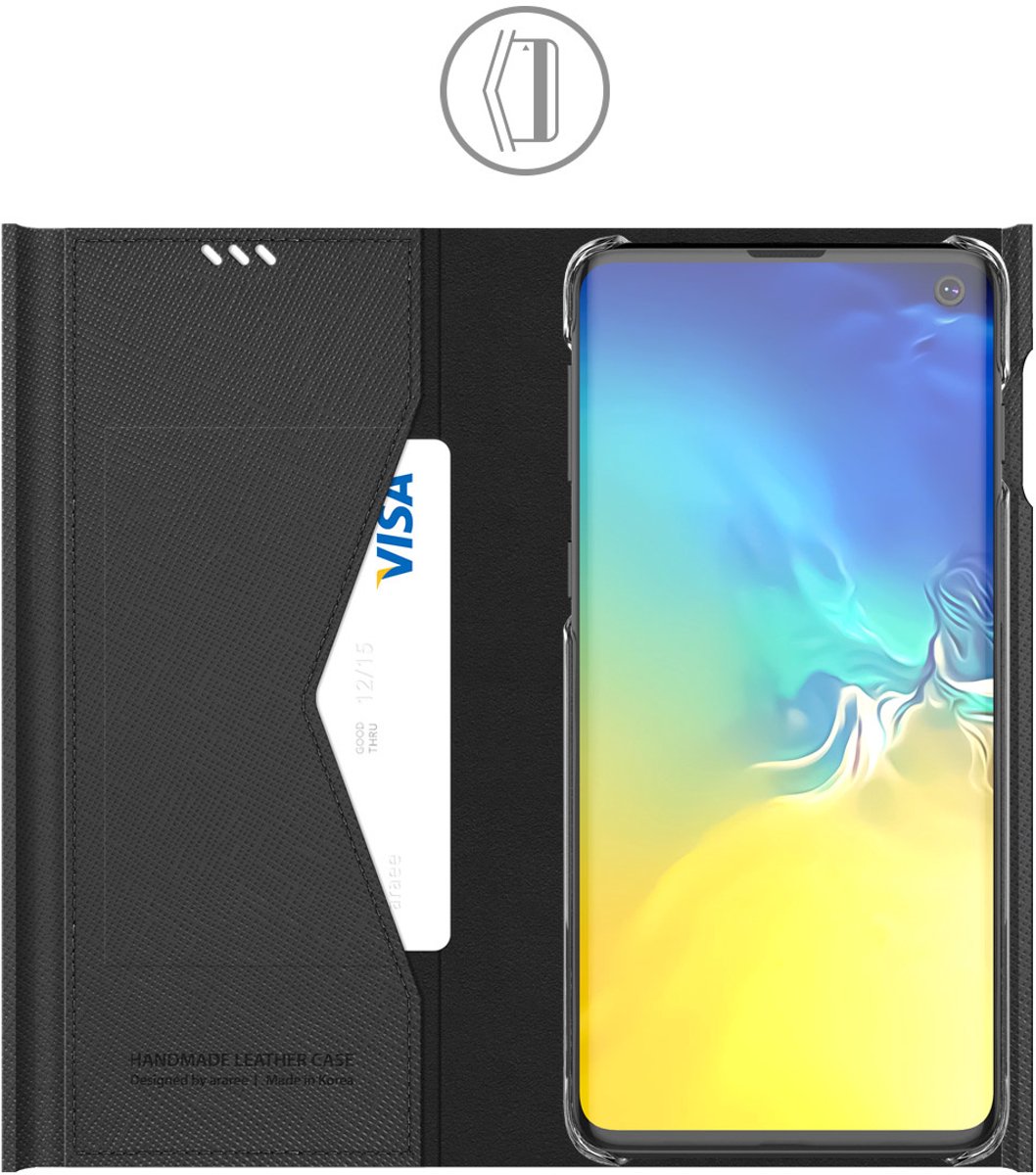 Geschikt voor Samsung Galaxy S10 Araree Bonnet Stand Booktype Flip Hoesje - Zwart