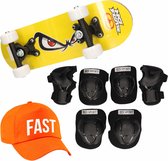 Skateboard set voor kinderen maat L - 9-10 jaar/valbescherming/fast pet/skateboard met print 43 cm oranje/geel