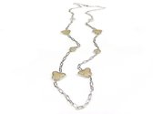 lange zilveren halsketting collier halssnoer gerhodineerd Model Vlinder en Bol met beige stenen