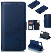 Reliëf Happy Cat patroon horizontale flip lederen tas met houder & kaartsleuven & portemonnee voor iPhone 13 Pro Max (blauw)