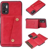 Voor Xiaomi Redmi Note 10 5G dubbele gesp PU + TPU schokbestendige magnetische beschermhoes met kaartsleuf en houder (rood)