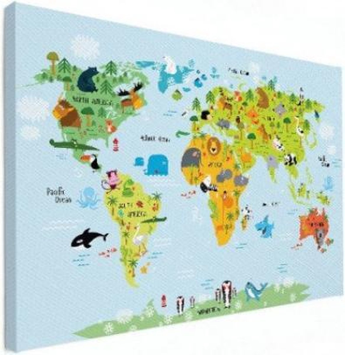 Wereldkaart Voor Kinderen - Canvas 40x30