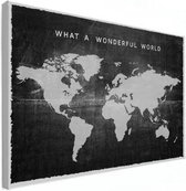 Wereldkaart What A Wonderful World Zwart - Canvas 120x90