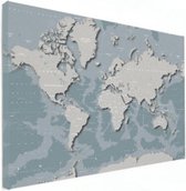Wereldkaart Perspectief Blauwtint - Canvas 90x60