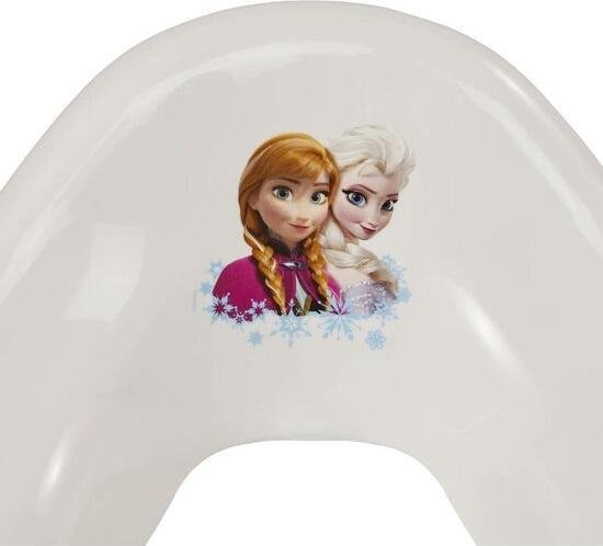 Witte wc-verkleiner met afbeelding van Anna en Elsa met sneeuwvlokken.