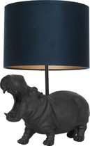 Light & Living Hippo lampenvoet - met blauwe kap - nijlpaard - 55 cm hoog - Ø kap 30 cm - zwart