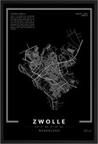 Poster Stad Zwolle - A3 - 30 x 40 cm - Inclusief lijst (Zwart MDF)