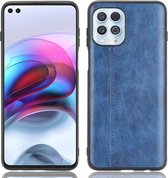 Motorola Moto G100 Hoesje TPU Leren Litichi Textuur Back Cover Blauw