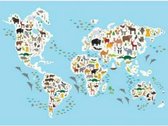 Wereldkaart Dieren Van De Wereld - Poster 160x80