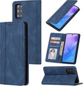 Voor Samsung Galaxy A20s Huid Voel Druk Lijn Magnetische Horizontale Flip Lederen Case met Houder & Kaartsleuf & Portemonnee & Fotolijst (Blauw)