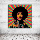 Pop Art Jimi Hendrix Acrylglas - 100 x 100 cm op Acrylaat glas + Inox Spacers / RVS afstandhouders - Popart Wanddecoratie