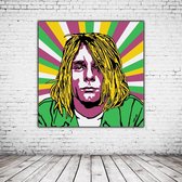Pop Art Kurt Cobain Acrylglas - 80 x 80 cm op Acrylaat glas + Inox Spacers / RVS afstandhouders - Popart Wanddecoratie