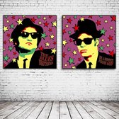 Pop Art Blues Brothers Canvas - 80 x 80 cm - Canvasprint - Op dennenhouten kader - Geprint Schilderij - Popart Wanddecoratie Canvas x2 - 80 x 80 cm - Canvasprint - Op dennenhouten