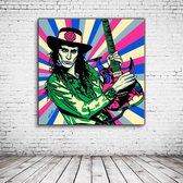 Pop Art Steve Vai Canvas - 80 x 80 cm - Canvasprint - Op dennenhouten kader - Geprint Schilderij - Popart Wanddecoratie